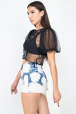 Round Neck Sheer Mesh Crop Top