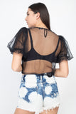 Round Neck Sheer Mesh Crop Top