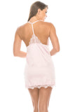 2 Piece Satin Lace Trimmed Slip Set With Matching Thong