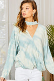 Chocker Neck Surplice Hi-lo Tie-dye Top