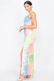 Tie-dye Ruffled Ribbed Maxi Dress