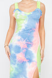 Tie-dye Ruffled Ribbed Maxi Dress