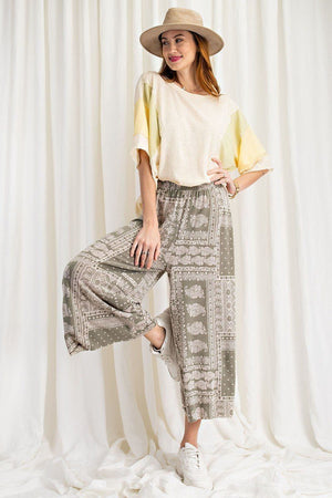 Printed Terry Knit Wide Leg Comfy Pants