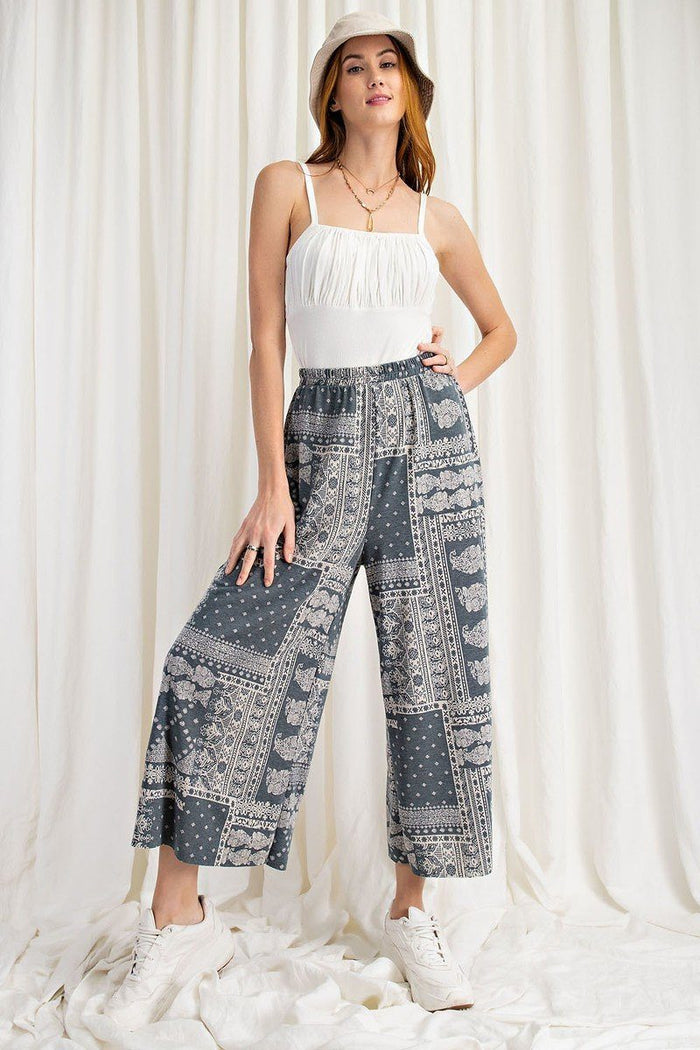 Printed Terry Knit Wide Leg Comfy Pants