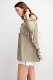 Long Sleeve Ruffled Detailing Oil Washed Knit Tunic