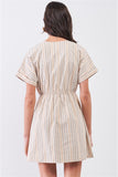 So 90s! Striped Self-tie Front Detail Short Sleeve Button Down Mini Shirt Dress