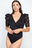 Lace-trim Puff Sleeves Bodysuit