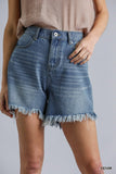 High Rise Denim Shorts With Raw Hem