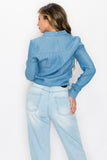 Long Sleeves Waist-tie Denim Top