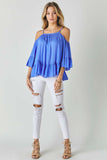 Ruffled Cold Shoulder Sheer Blouse Top