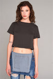 Short Sleeve Round Neck Petal Split Back Detail Crop Tee