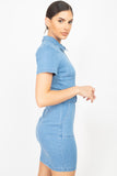 Belted Bodycon Collared Denim Dress