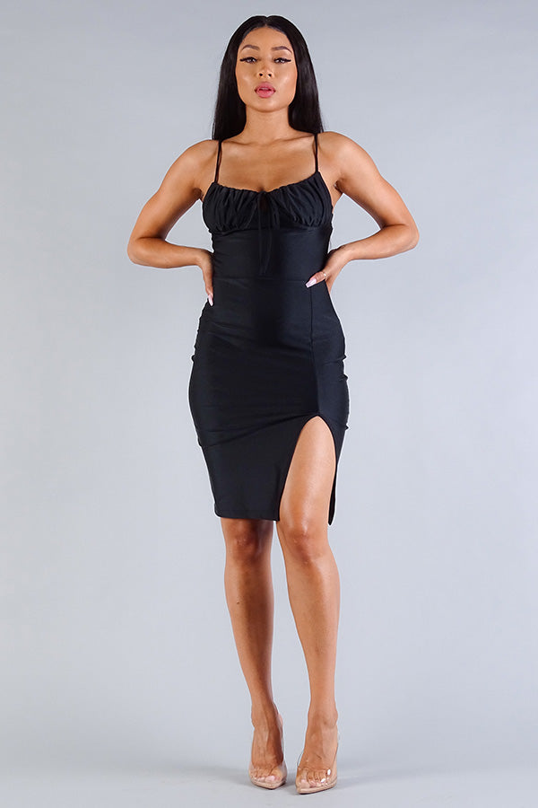 Spaghetti Ruched Bust Midi Dress