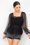 Sheer Mesh Crochet Peplum Top