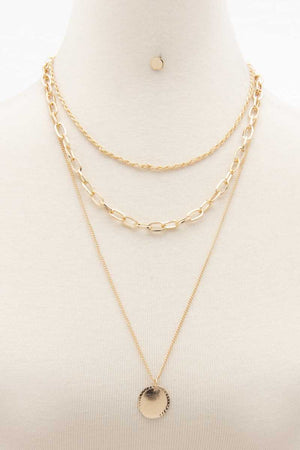 Coin Charm Oval Link Layered Necklace