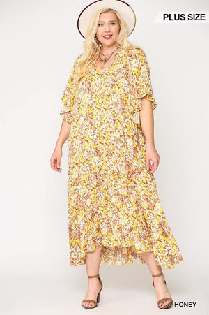 Floral Frill Detail Flowy Maxi Dress With Neck Tie