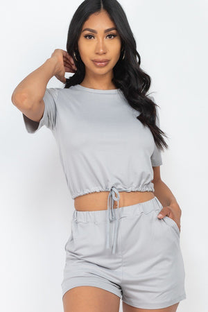 Adjustable Front Tied Crop Top & Shorts Casual Summer Sets