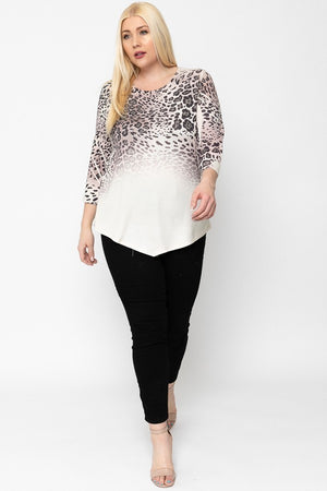 Cheetah Print Top Featuring A Round Neckline And 3/4 Bell Sleeves