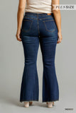 High Rise Stretch Denim Wide Leg Flare Jeans