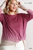 Ombre Print Long Sleeve Top With Gathered Front Detail And Raw Hem