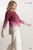 Ombre Print Long Sleeve Top With Gathered Front Detail And Raw Hem