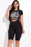 Solid Cotton Screen Printed Top With Die Cut And Biker Shorts Two Piece Set