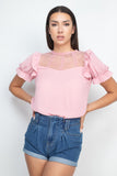 Dot Mesh Ruffled Sleeve Blouse