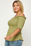 Plus Size Rib Knit Off Shoulder Short Sleeve Top