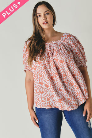 Plus Square Neck Smocked Detail Top