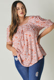 Plus Square Neck Smocked Detail Top