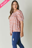 Plus Square Neck Smocked Detail Top