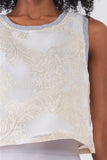 Cream Chiffon Golden Weave Ornament Embroidery Sleeveless Crop Top