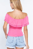 Off Shoulder W/lace Smocked Top