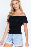 Off Shoulder W/lace Smocked Top