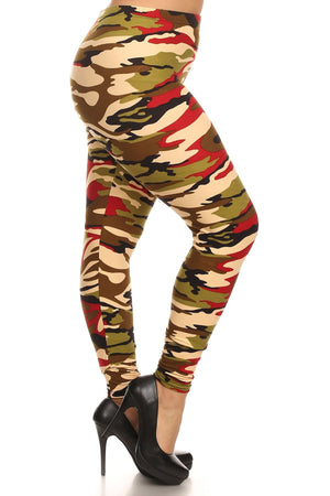 Camo Print, Banded, Full Length Leggings In A Fitted Style With A High Waisted