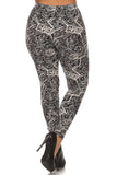 Plus Size Ornate Print Full Length Fitted Leggings With High Elastic Waist
