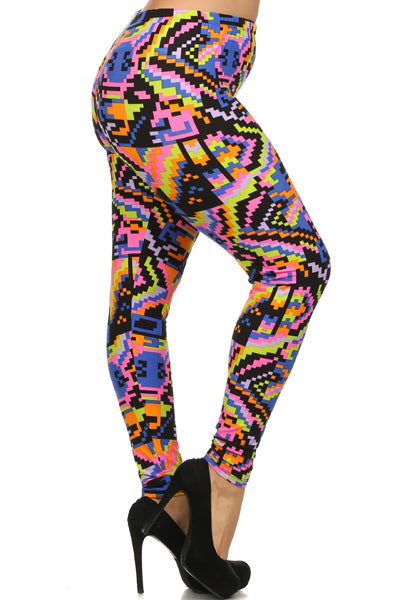 Plus Size Tribal Print, High Waist, Lined Leggings