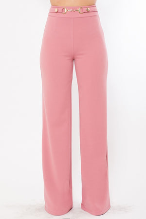 Waist Button And Buckle Detailed Fashion Pants