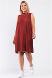 Plus Rust And Nude Illusion High Neck Swing Dress