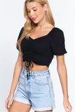 Elbow Slv Ruched Rib Knit Top