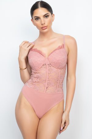 Semi-sheer Sweetheart Lace Bodysuit