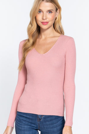 V-neck Viscose Rib Sweater