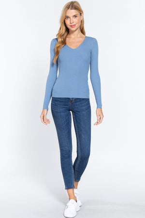 V-neck Viscose Rib Sweater