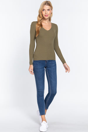 V-neck Viscose Rib Sweater