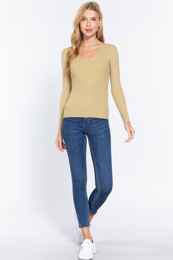 V-neck Viscose Rib Sweater