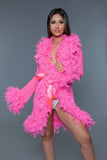 Sheer Short Length Robe With Chandelle Boa Feather Trim