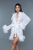 Sheer Short Length Robe With Chandelle Boa Feather Trim