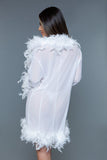 Sheer Short Length Robe With Chandelle Boa Feather Trim