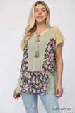 Floral Mixed Print Chiffon Short Top With Front Tassel Tie