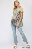 Floral Mixed Print Chiffon Short Top With Front Tassel Tie